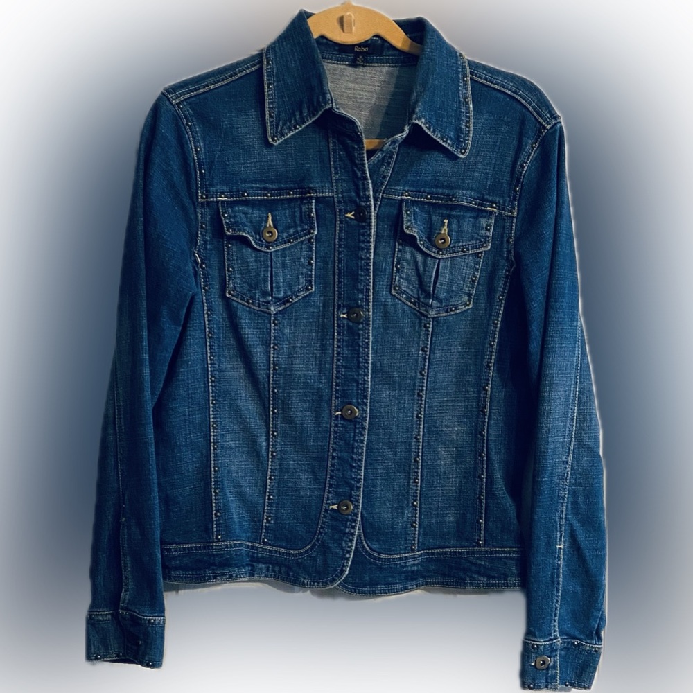 Reba Sz M Blue Denim Womens Jacket with Studs and appliqué design on back - Picture 1 of 11